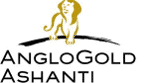 AngloGold Ashanti logo featuring a gold lion standing on a black arc above the company name in black text.