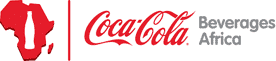 Coca-Cola Beverages Africa logo with a red map of Africa containing a white Coca-Cola bottle, and the text "Coca-Cola Beverages Africa.