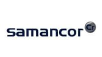 Samancor logo with the word "samancor" in blue lowercase letters and a stylized "Cr" in a circular design on the right.