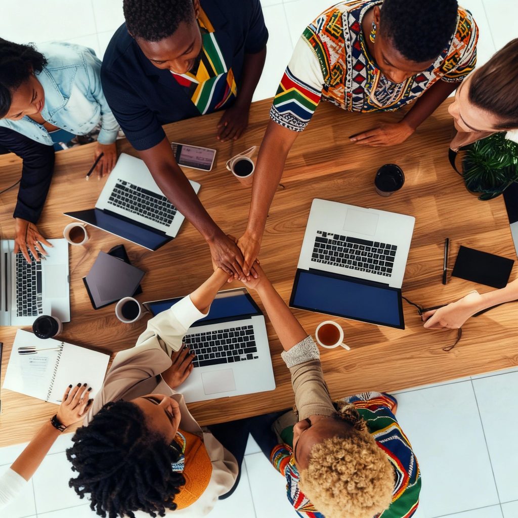 Diverse group collaborating at a table, symbolizing teamwork and leaving a lasting legacy for future generations.