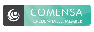 COMENSA Credentialed Member badge with a teal background and white text.