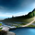 An evocative landscape depicting the journey of business and personal growth, featuring a path from a budding plant through a lush forest to a mountain peak. The clear, flowing river within the forest represents mindfulness, symbolizing calm and steady awareness amidst business challenges. The path through the forest signifies self-reflection, mirroring the exploration of one's inner thoughts and motivations for growth. The mountain peak bathed in sunlight embodies self-awareness, illustrating the achievement of a deep understanding of one's strengths and limitations, culminating in authentic leadership and success.