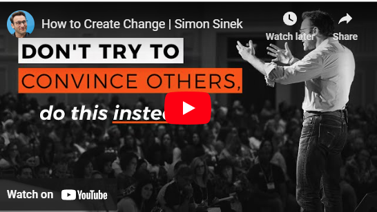 Speaker presenting to a large audience with text: "Don't try to convince others, do this instead." Creating change theme.