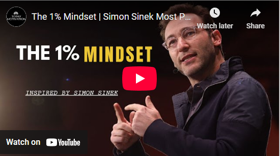 Man speaking on stage about "The 1% Mindset" in a video by Daily Motivation, inspired by Simon Sinek.