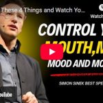 Man speaking on stage about increasing self-control capacity: control mouth, mind, mood, money; YouTube video thumbnail.