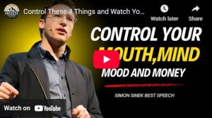 Man speaking on stage about increasing self-control capacity: control mouth, mind, mood, money; YouTube video thumbnail.