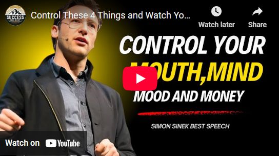 Man speaking on stage about increasing self-control capacity: control mouth, mind, mood, money; YouTube video thumbnail.