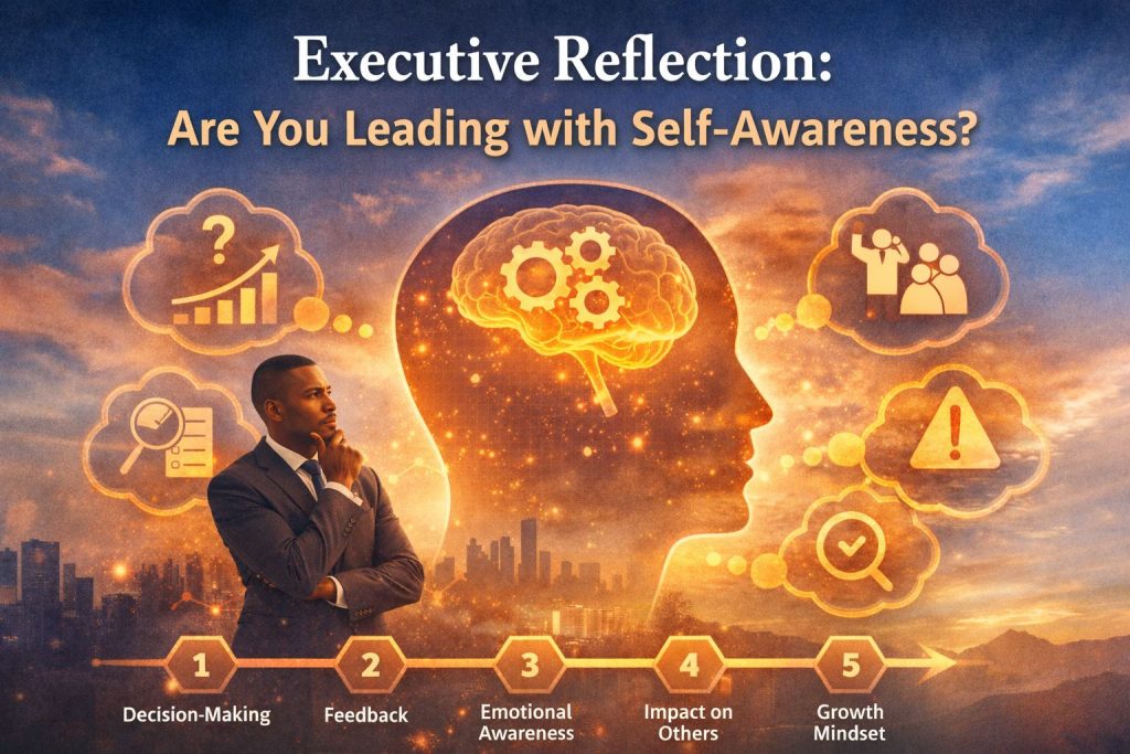 Executive reflection on self-awareness in leadership, highlighting decision-making, feedback, and emotional awareness.